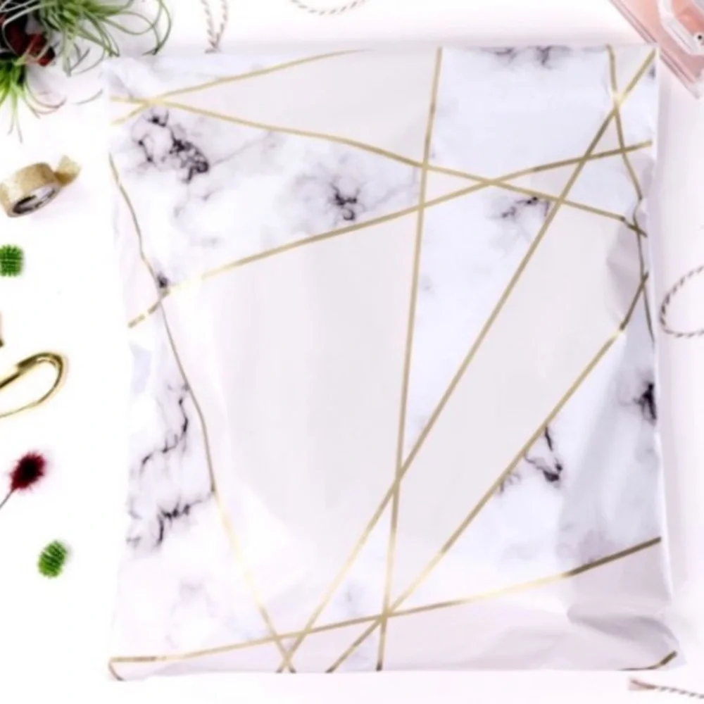 Set of 20 6”x9” Poly Mailers Marble and Gold Geometric Design Packages Supplies